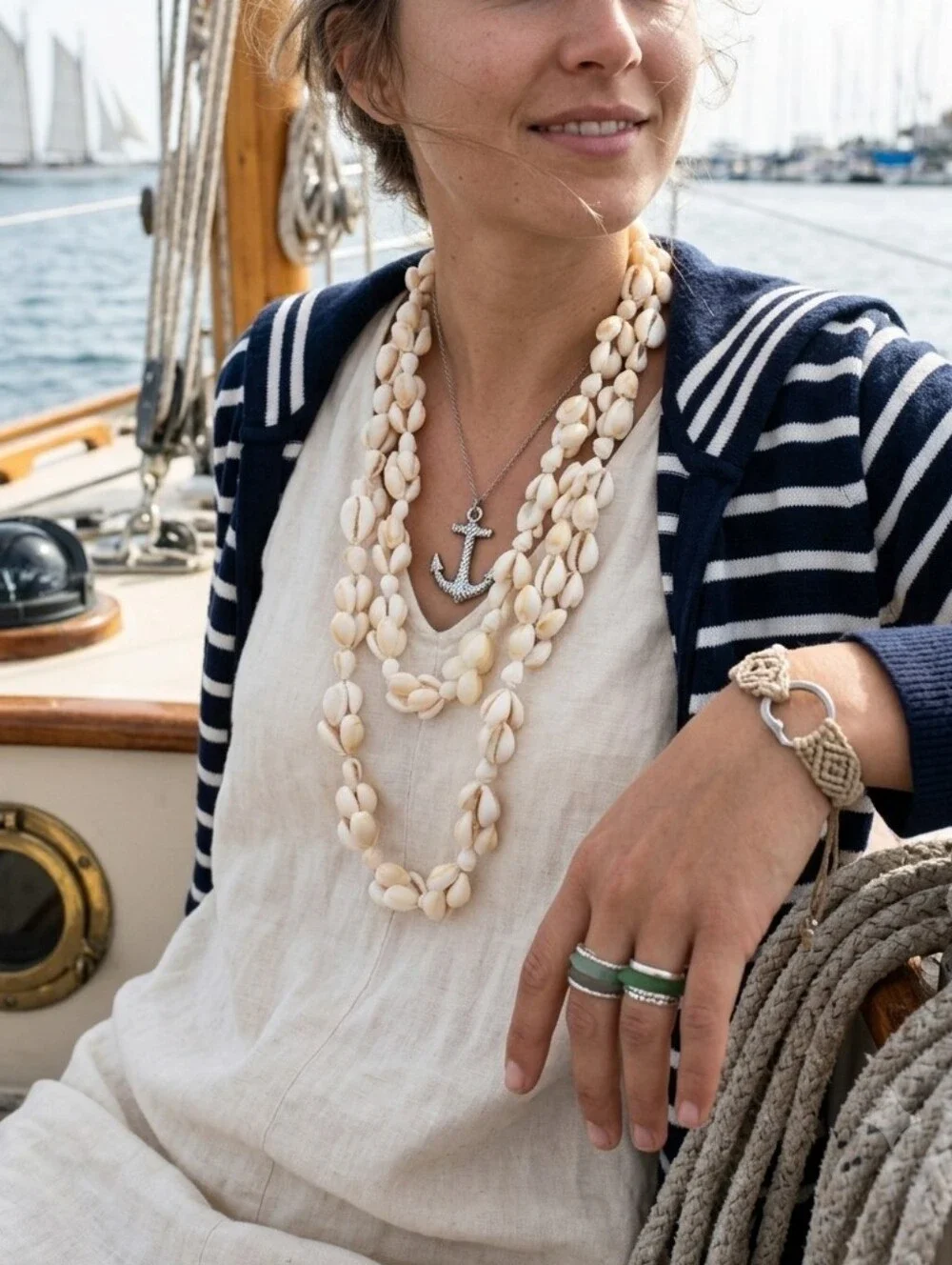Vintage Genuine Cowrie Shell Long Necklace